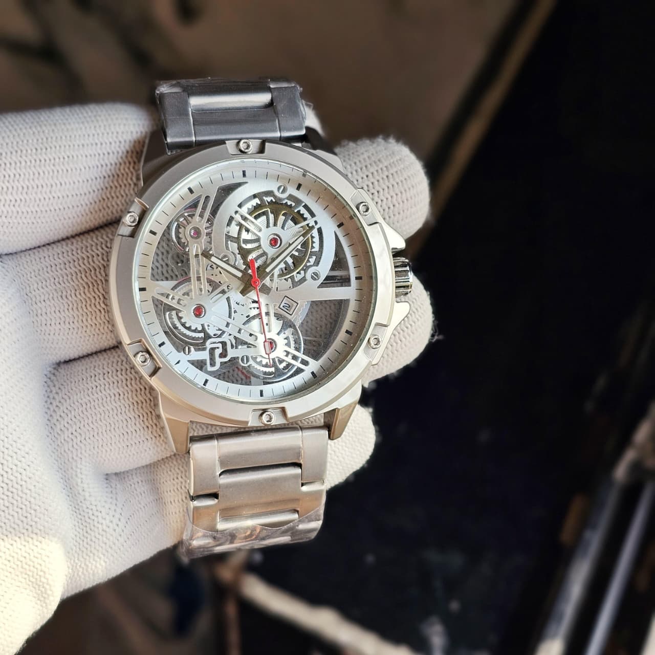 Premium Skeleton Dial 7A Platinum Series Men’s Watch – Heavy Quality | Metal Strap | Date & Quartz - Image 5