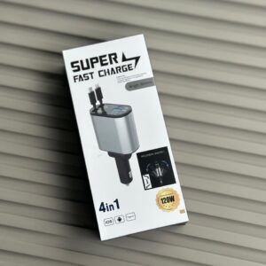 4‑in‑1 120W Retractable Car Charger with USB‑C, Lightning & Dual USB Ports